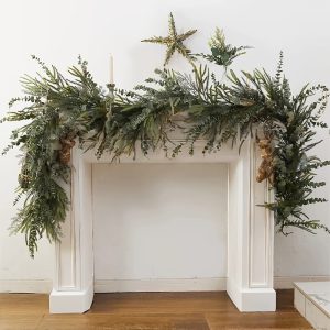 5.9ft French Country Style Artificial Christmas Garland - Realistic Greenery with Red Berries & Snowflakes, Durable Plastic Fireplace Decor for Holiday Home, No Electricity Needed, Perfect for Thanksgiving & Christmas, Christmas Decorations, Festive Home Accent, Snowflake Embellishments, Natural Look Foliage
