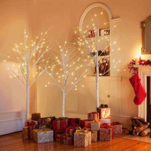 4 ft., 5 ft., 6 ft. pre lit birch tree artificial christmas tree with warm white lights for festival, party decoration