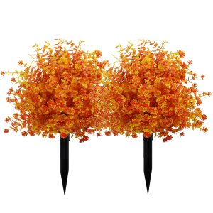 autumn floral arrangements realistic uv resistant fake yellow flowers, 22in/56cm outdoor/indoor decoration with black stake low maintenance fall wedding, thanksgiving, farmhouse, porch, garden decor durable plastic plants, seasonal display, vibrant arrangement, longlasting arrangement, artificial blooms, holiday shoppers