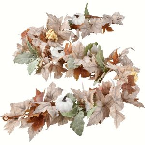 1pc fall garland autumn maple leaves, pumpkins & berries durable plastic harvest decor for thanksgiving, halloween, weddings & birthdays indoor/outdoor mantle, fireplace, porch decoration, fall decorations for home, seasonal home accent, rustic charm decor, easy hang design, fall home decor, fall garland, fall decoration, hawaiian necklace, christmas garland on