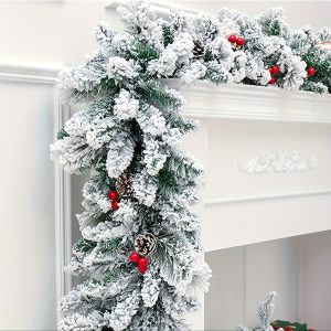 9 foot artificial christmas garland with fake pine cones and red berries classic style metal and plastic holiday swag for indoor, universal winter decorations, fireproof pvc no feathers (1 pack), halloween