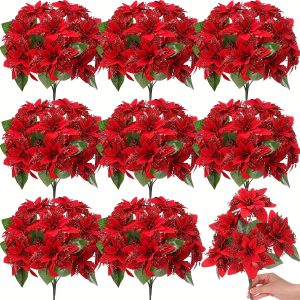 2pcs artificial red poinsettias realistic plastic indoor/outdoor decor for christmas c flower yph001
