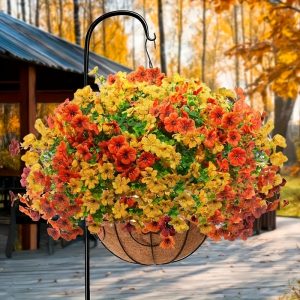 8 realistic artificial autumn bouquets uv resistant non fading floral arrangements with orange yellow chrysanthemums, for home, porch, garden, wedding decor all season outdoor/indoor decoration, no maintenance needed, fall decorations for home, vibrant bouquet design, uvresistant flowers, porch decoration, durable plastic, home decorators