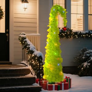 1/2pcs artificial christmas tree with light, 5ft bendable christmas tree with metal stand and ball, whimsical christmas tree for home party c tree glqs002