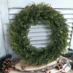 1pc artificial cedar and lavender wreath with pine cones, red berries, and ribbon accents green fir wreath for home, office, wedding, holiday, and party decor perfect for christmas, valentine's day, easter, and spring celebrations, wreaths for front door