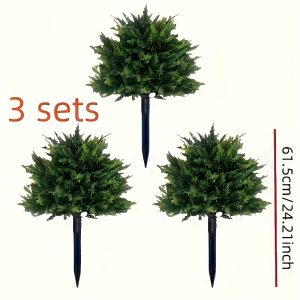 3pcs uv resistant artificial cedar trees with stakes realistic green faux plants for indoor/outdoor decor c plants bs001