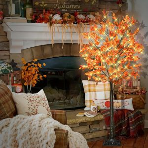 4ft/ 5ft led artificial lighted maple tree usb powered led tree decoration for home office living room decor indoor string lights decor four seasons fall halloween christmas thanksgiving decoration