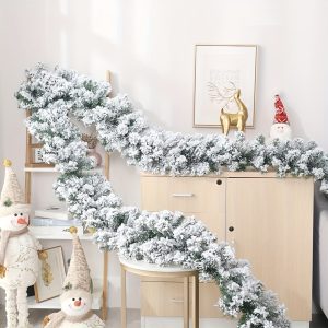 1pc, 9ft snow flocked christmas garland c garlands lxsz012