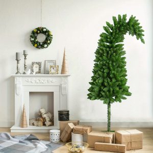 1pc realistic curved shape whimsical christmas tree with full base for christmas decoration, front door plants c tree glqs001