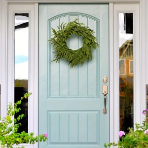 24 inch nofolk pine christmas wreath lifelike artificial greenery for front door, holiday decor c wreaths nfks003